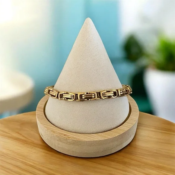 Byzantine Stainless Steel Gold Plated 9 inches long and 7mm width bracelet -Gold - Picture 2 of 8